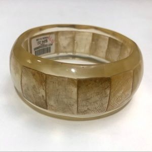 Iridescent Resin Gold Tone Wide Bangle Bracelet